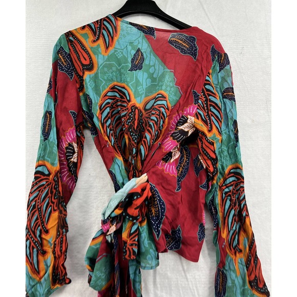 Anthropologie Conditions Apply Sleek Wrap Blouse Red Montif - Picture 11 of 12